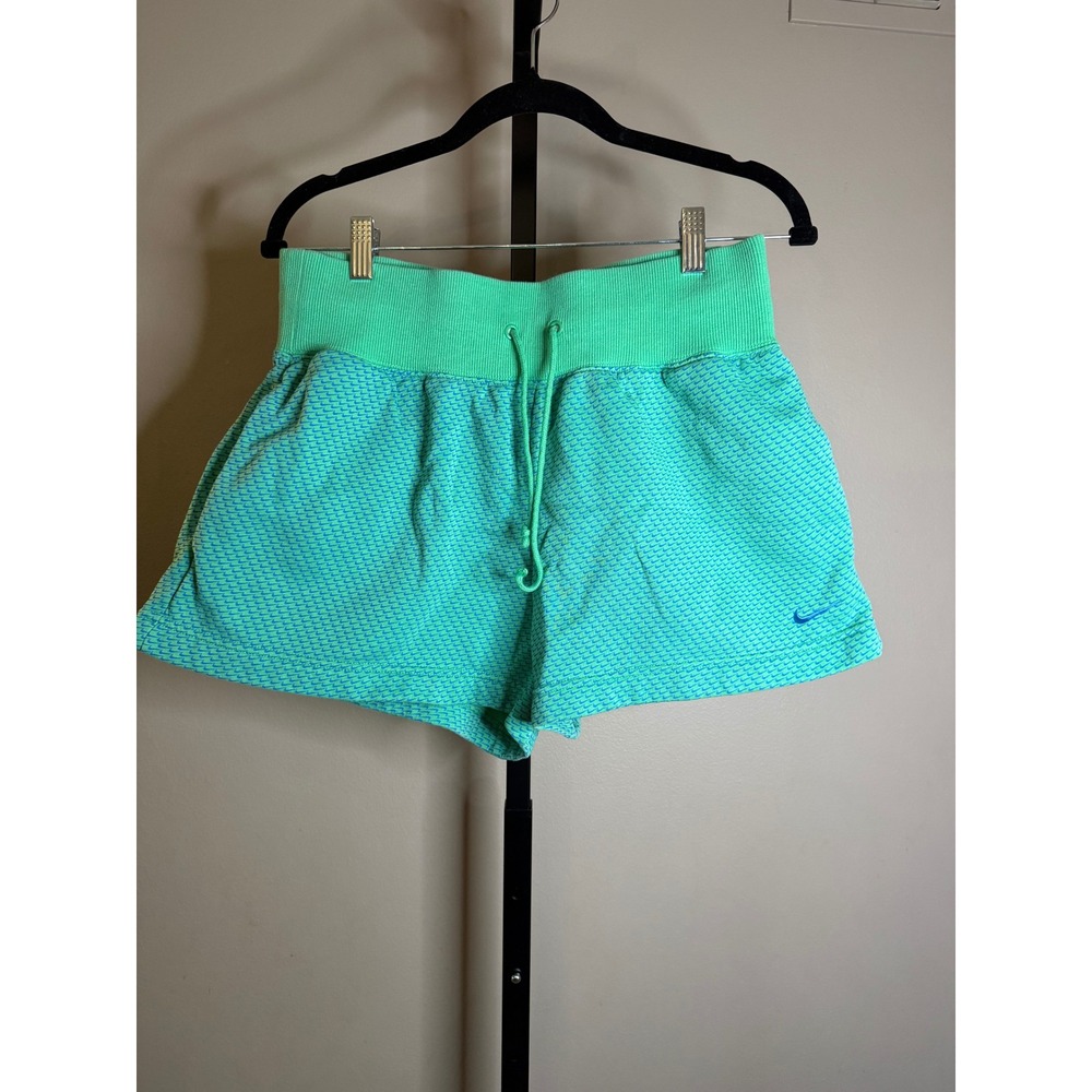 Nike Womens Green Blue Micro Swoosh Logo Knit Athletic Shorts Medium - Picture 3 of 4